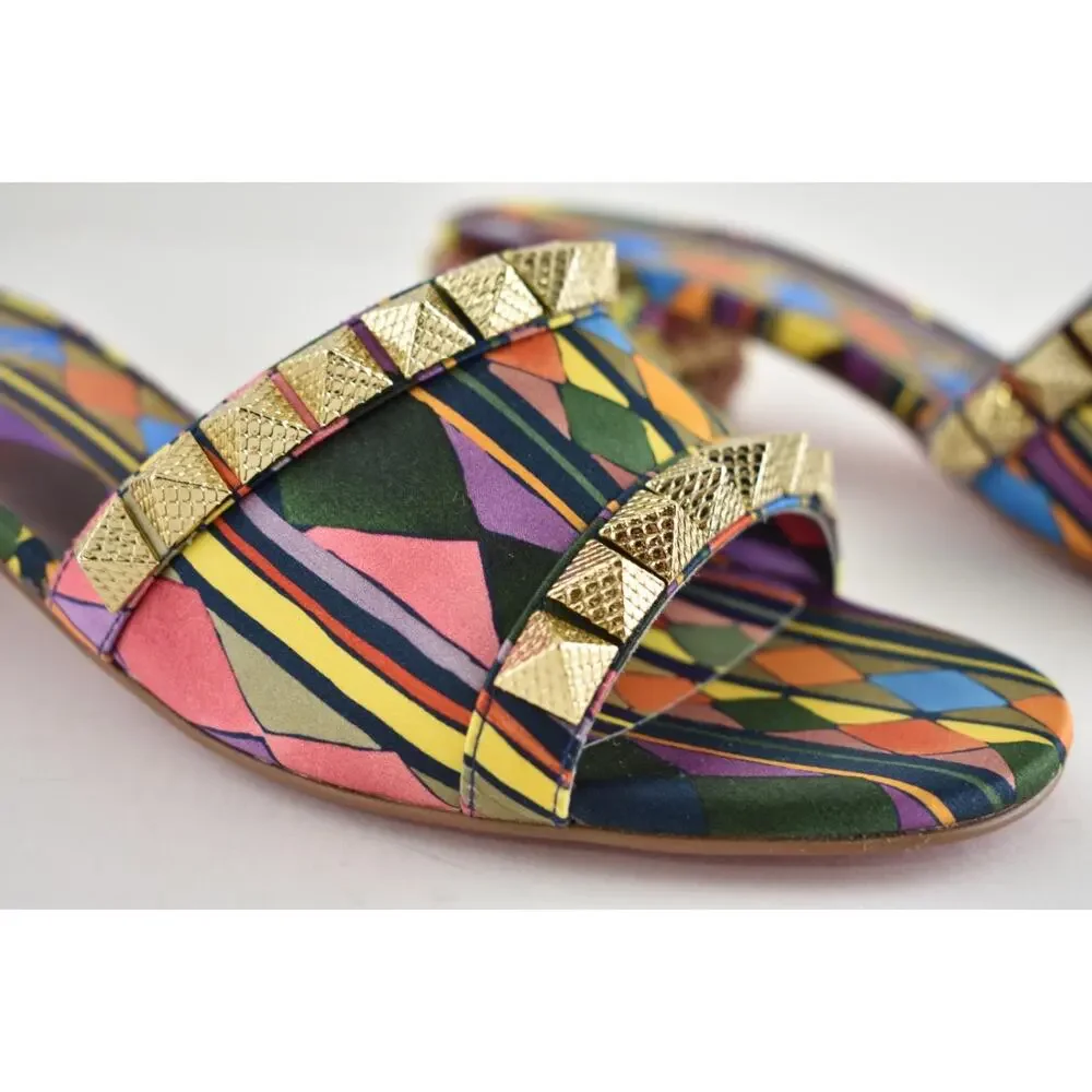 Christian Louboutin Pyramule 30 Multicolor Gold Stud Block Heel Mule Sandal 39